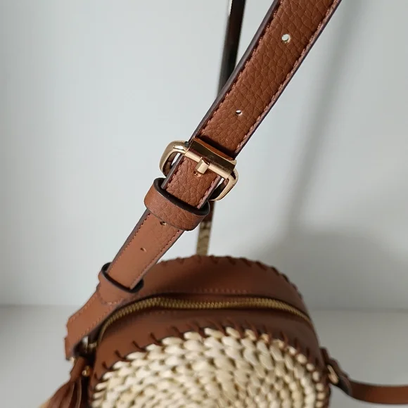 Rosetti Brown & Natural Round Leather & Straw Crossbody Bag - Picture 10 of 10